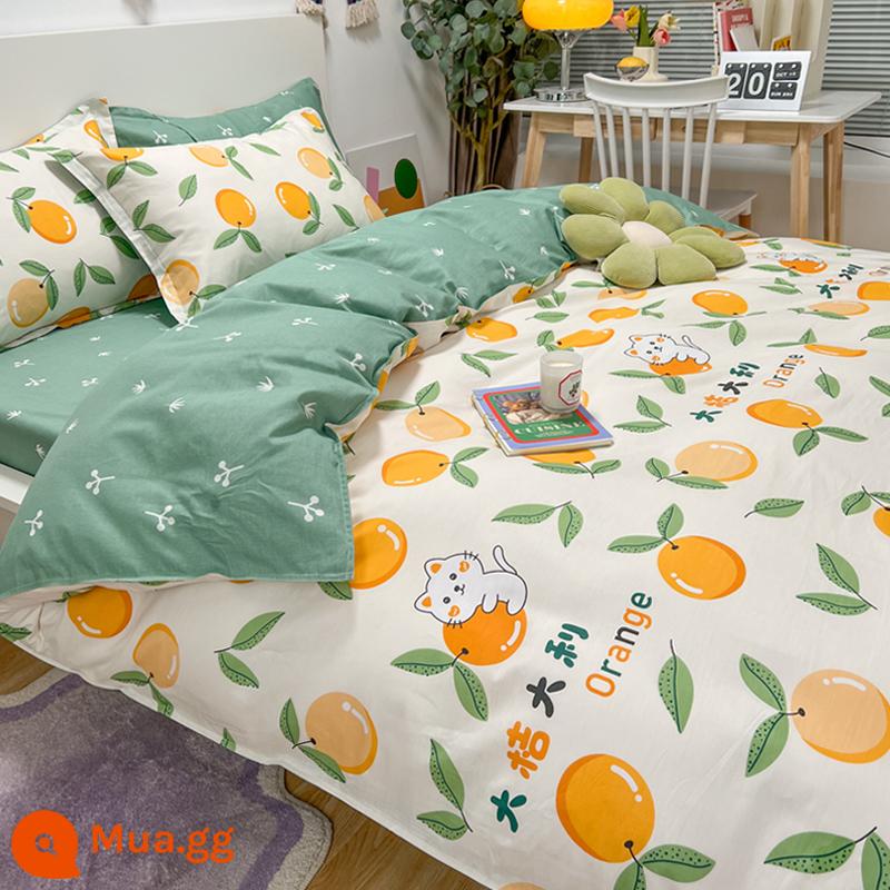 4 Bộ Cotton Nguyên Chất Cotton 100 Bé Trai Hoạt Hình Giường Vỏ Chăn Ga Gối Trẻ Em Đĩa Đơn 3 Khủng Long 4 - quả cam lớn