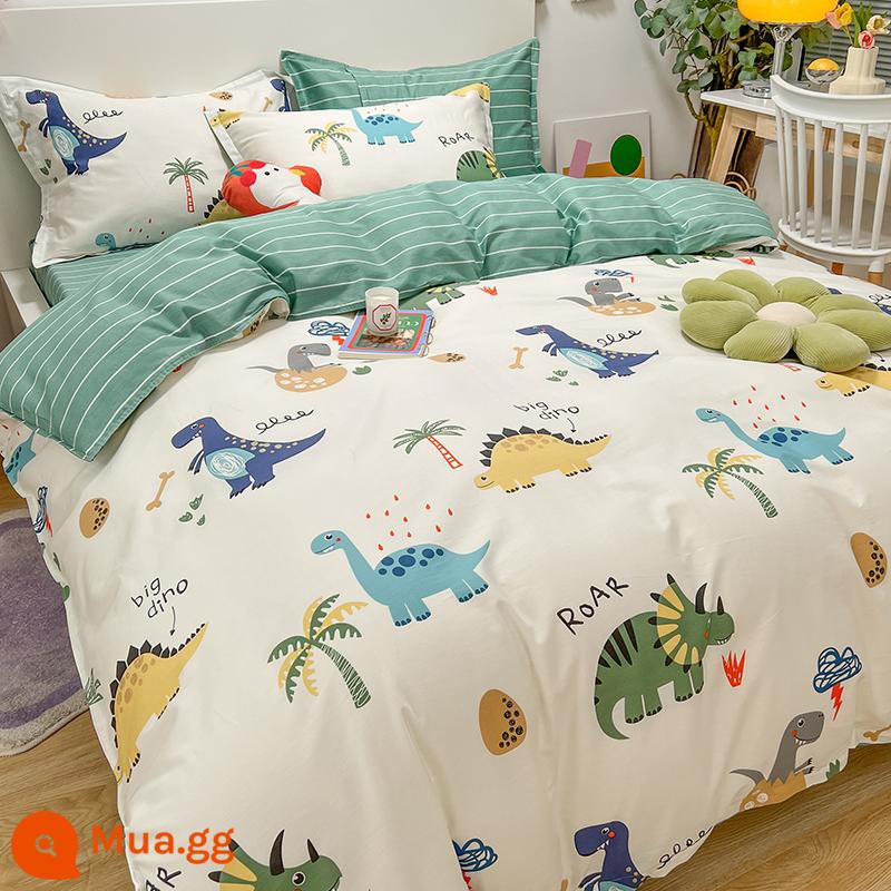 4 Bộ Cotton Nguyên Chất Cotton 100 Bé Trai Hoạt Hình Giường Vỏ Chăn Ga Gối Trẻ Em Đĩa Đơn 3 Khủng Long 4 - danh dự và danh dự