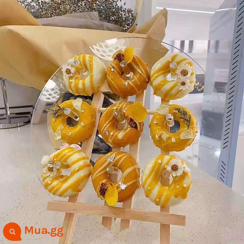 Acrylic donut đỡ trang trí đám cưới khung gỗ để bàn món tráng miệng bàn hình nón kem giá đỡ phụ ban - Đế gỗ 9 lỗ đựng bánh donut 6,5cm