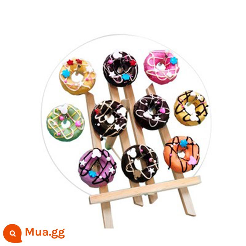 Acrylic donut đỡ trang trí đám cưới khung gỗ để bàn món tráng miệng bàn hình nón kem giá đỡ phụ ban - Đế gỗ 10 lỗ đựng bánh donut 6,5cm