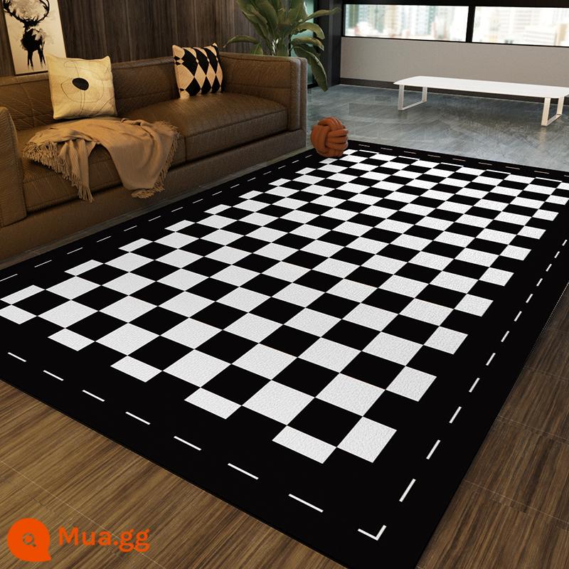 Checkerboard Thảm Da Phòng Khách Thoáng Mát Sàn Miễn Phí Chăm Sóc Chống Nước Giày Lười Dùng Một Lần Bàn Thảm Phòng Ngủ Đầu Giường Chăn - Bàn cờ đen trắng (mát mẻ và thoải mái)