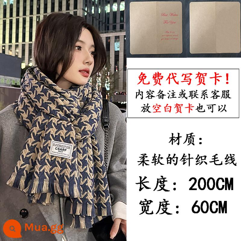 Khăn Houndstooth Nữ Mùa Đông 2022 Phiên Bản Hàn Quốc Mới Tất Cả Trận Giả Cashmere Học Sinh Ấm Áp Khăn Choàng Bé Gái Cảm Giác Cao Cấp - Dòng khăn làm trắng đa năng màu xanh hải quân