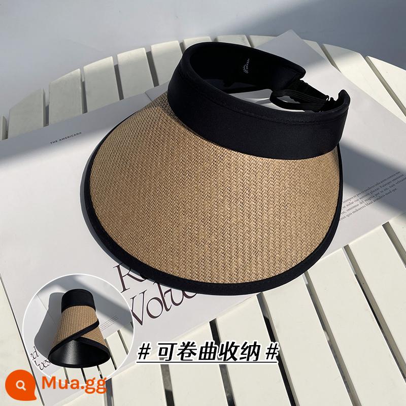 Lưới mùa hè màu đỏ cùng phong cách thời trang trống đầu che nắng chống tia cực tím vinyl mũ rơm vành lớn nhãn nhỏ kem chống nắng uv mũ thủy triều của phụ nữ - Màu kaki có thể uốn cong