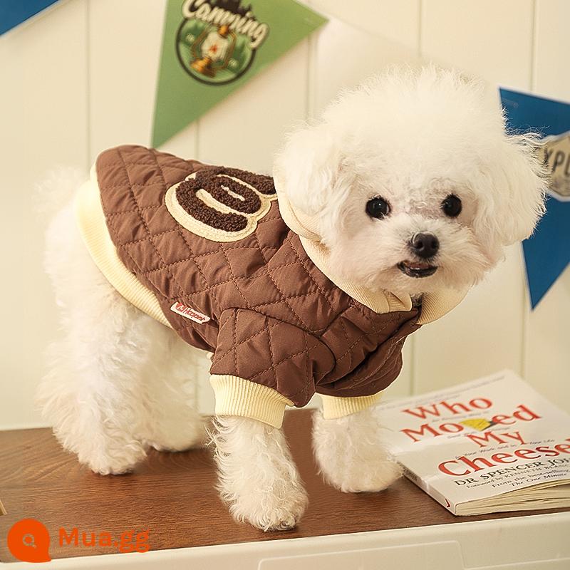 Quần Áo Cho Chó Mùa Thu Đông Bông Bichon Pomeranian Chó Nhỏ Thú Cưng Chó Con Chống Rụng Lông Mùa Đông Ấm Áp Áo Khoác Cotton - Áo hoodie cotton chần bông màu nâu