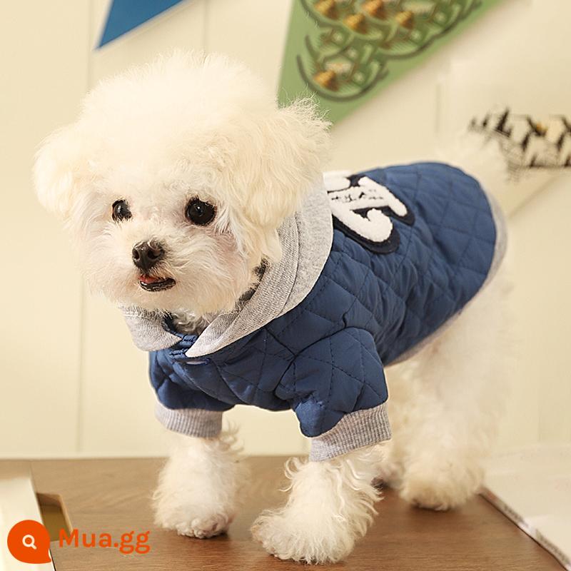 Quần Áo Cho Chó Mùa Thu Đông Bông Bichon Pomeranian Chó Nhỏ Thú Cưng Chó Con Chống Rụng Lông Mùa Đông Ấm Áp Áo Khoác Cotton - Áo hoodie cotton chần bông màu xanh