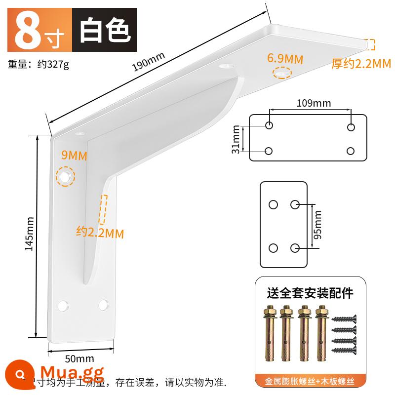 Khung đỡ hình tam giác treo tường bàn treo tủ tivi chịu lực chân đế giá đỡ ba chân cố định góc sắt - Trắng 8 inch = 20 cm (chịu được 600 pound)