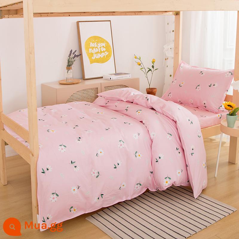 Ký túc xá giường đơn cotton nguyên chất 3 mảnh 100 ga trải giường cotton vỏ chăn 4 mảnh bộ ins gió chăn ga gối - Hoa hồng