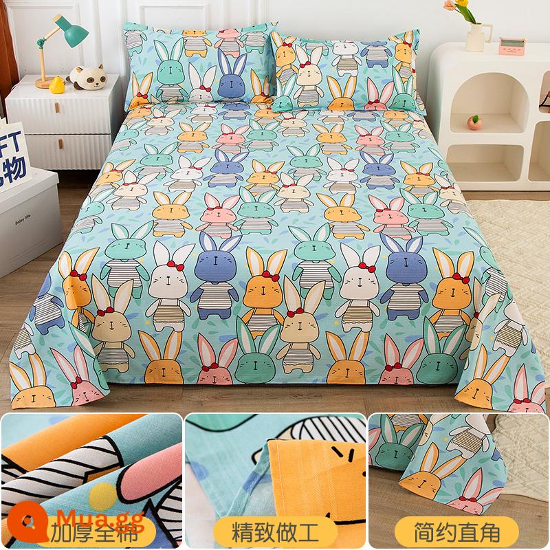 Dày cotton nguyên chất cũ vải thô ga trải giường đơn 100 cotton đơn đôi 1 mét 2 ký túc xá sinh viên chăn bộ 3 món - Thỏ tai dài dễ thương (vải thô cotton mã hóa) hút ẩm, thoáng khí, mát mẻ nhưng không băng giá