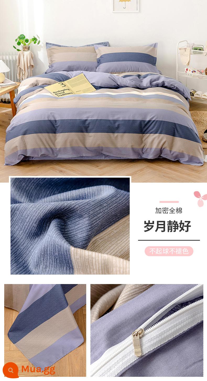 Ins gió bộ bốn món cotton nguyên chất 100 bộ đồ giường cotton mùa xuân và mùa hè ga trải giường được trang bị tấm vỏ chăn bộ 4 bộ ba món - Năm tháng yên bình tốt lành (mã bông)