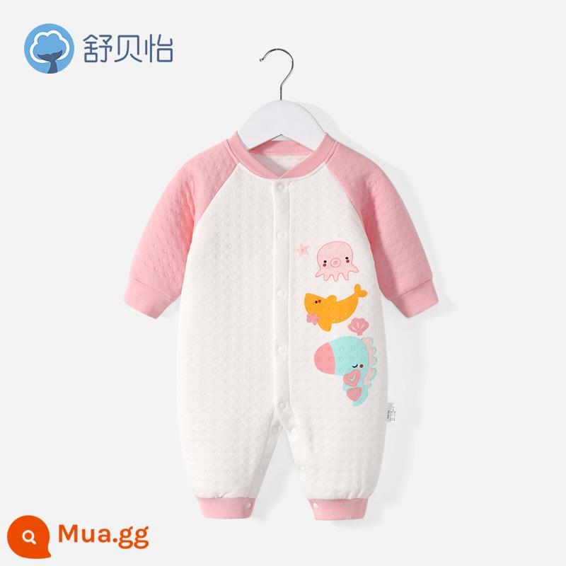 Shu Beiyi Baby Autumn and Winter Cotton Cotton Mũ quần áo sơ sinh quần áo trẻ em nam trẻ em bé mùa đông trẻ em đồ ngủ - cá voi hồng