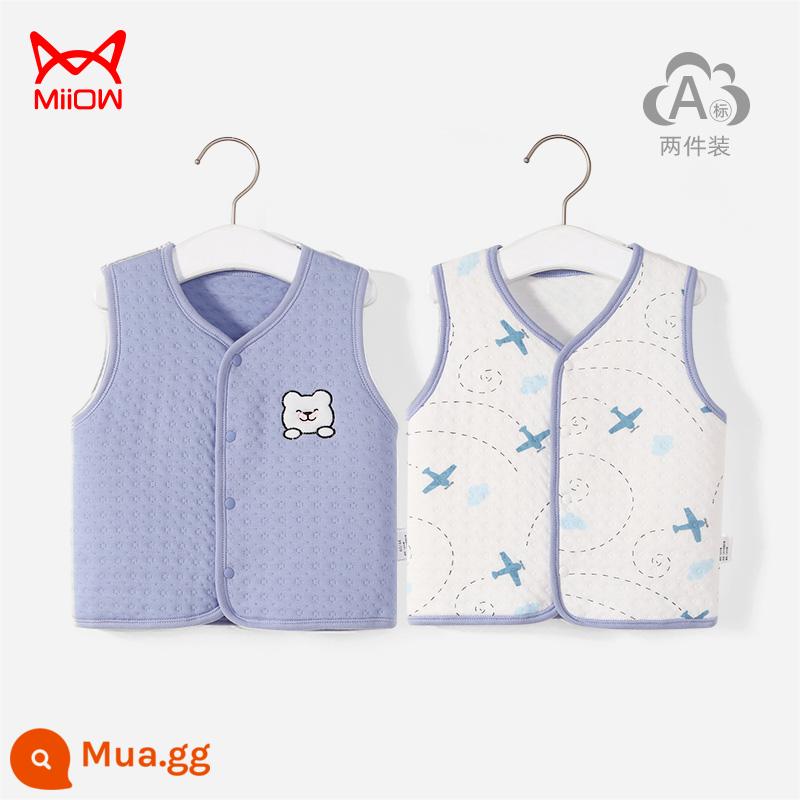 2 miếng mèo người bé vest xuân thu áo khoác ngoài bé trai bé trai vest nữ sơ sinh vest vest trẻ em thu đông - Gấu Xanh (2 gói)