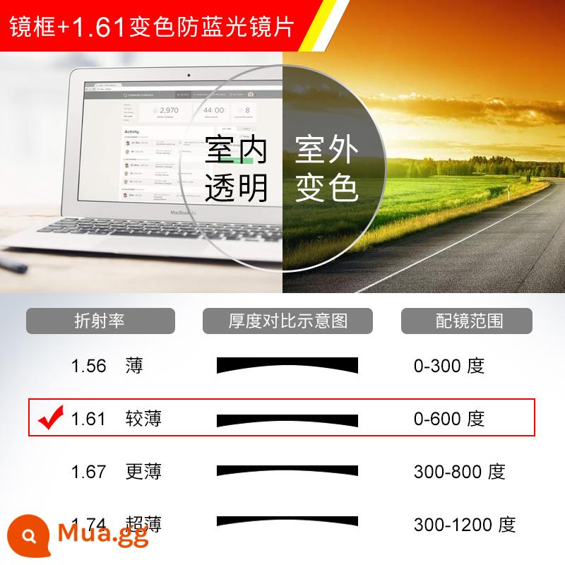 Kính cận thị chống ánh sáng xanh mặt to nam phiên bản Hàn Quốc gọng vuông thời trang mặt trơn có độ có thể trang bị mắt phẳng chống bức xạ mắt nữ - Khung + thấu kính quang điện chống ánh sáng xanh 1.61 [nhận xét về mức độ màu]
