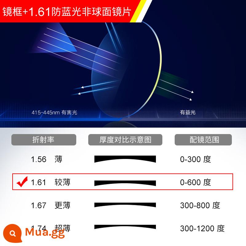 Kính cận thị chống ánh sáng xanh mặt to nam phiên bản Hàn Quốc gọng vuông thời trang mặt trơn có độ có thể trang bị mắt phẳng chống bức xạ mắt nữ - Khung + thấu kính chống ánh sáng xanh 1.61 [nhận xét về mức độ màu]