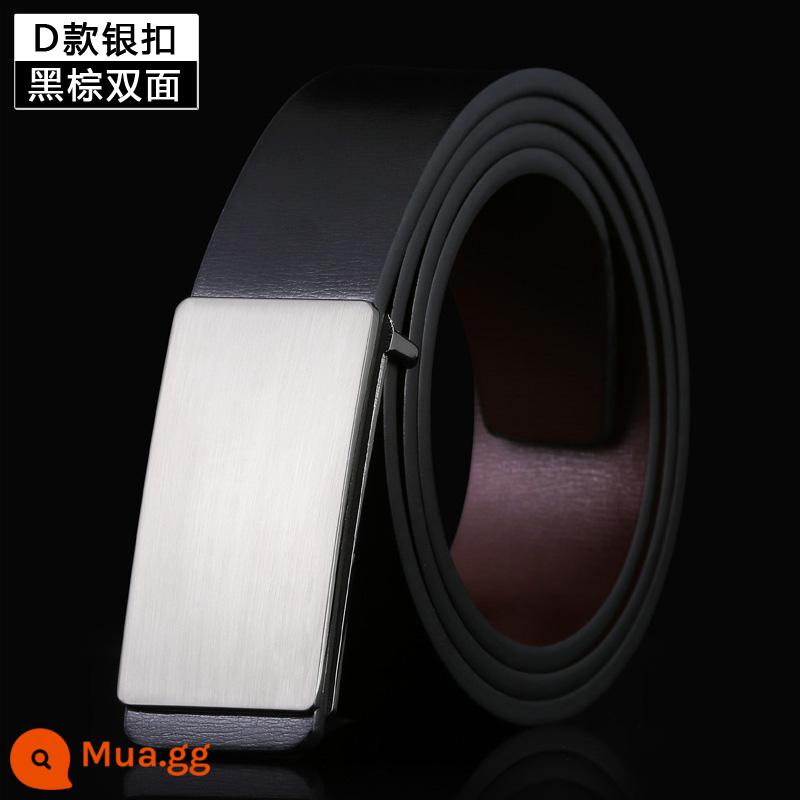 Belt nam da phẳng da bò Belt Belt nam giới trẻ người đàn ông học sinh phiên bản Hàn Quốc Versatile đơn giản tính cách hợp thời trang - Khóa bạc loại D hai mặt màu đen và nâu