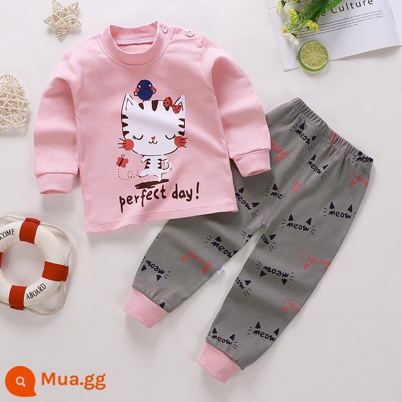 Bộ quần áo mùa thu trẻ em, đồ lót cotton nguyên chất cho bé, áo len cotton, đồ ngủ trẻ em, đồ mặc nhà cho bé trai và bé gái, quần áo mùa thu và quần vệ sinh - Bông nguyên chất loại A C11