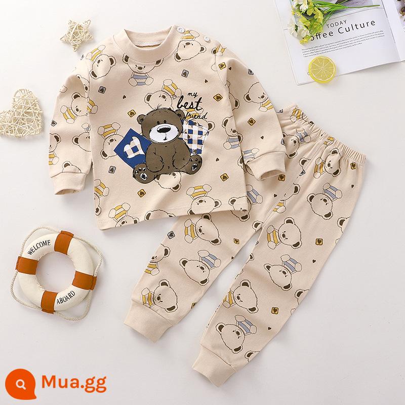 Bộ quần áo mùa thu trẻ em, đồ lót cotton nguyên chất cho bé, áo len cotton, đồ ngủ trẻ em, đồ mặc nhà cho bé trai và bé gái, quần áo mùa thu và quần vệ sinh - Bông nguyên chất loại A C12