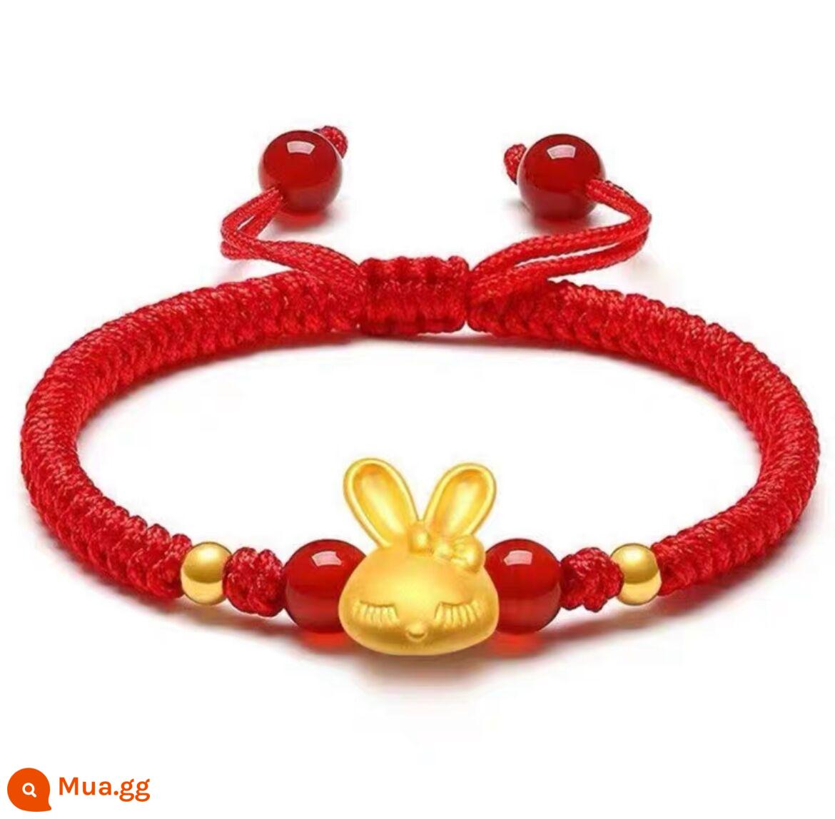 Năm Con Thỏ Vàng Nguyên Chất 999 Thỏ Vàng Dây Đỏ Handmade Nữ Năm Sinh Chuyển Hạt Lễ Tình Nhân Quà Tặng Cho Bạn Gái - Vàng nguyên chất 999 thỏ + 2 hạt vàng nguyên chất