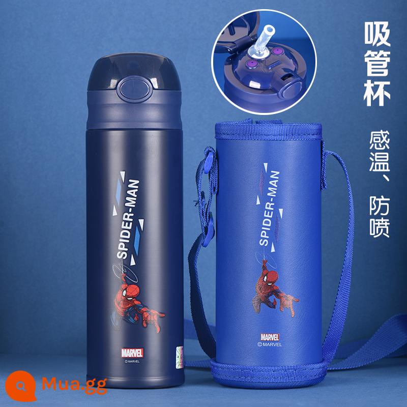 Cúp cách nhiệt của Disney Children - 500ML [nắp rơm] Người nhện xanh, tay áo cốc miễn phí + thép không gỉ 316