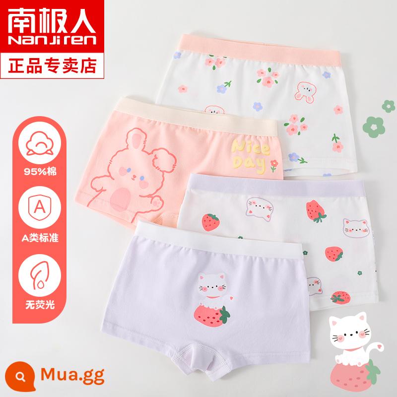 Quần lót trẻ em bé gái bé gái quần đùi cotton nguyên chất 100% cotton bé gái quần đùi bé trai lớn không có pp - Dâu Mèo - 4 gói [bên trong kháng khuẩn - không kẹp pp] Giảm 5 bộ cho 2 bộ