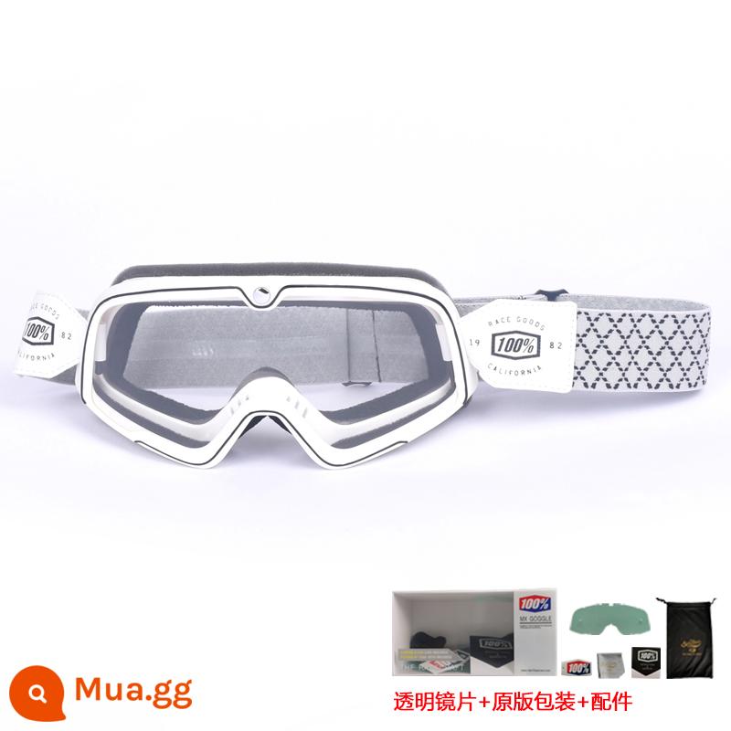 100% kính xe máy Harley retro chống gió cát kính xe máy off-road cưỡi mũ bảo hiểm 3/4 kính - Thắt lưng kim cương trong suốt khung trắng (ống kính trong suốt miễn phí + bao bì gốc)