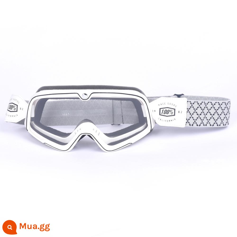 100% kính xe máy Harley retro chống gió cát kính xe máy off-road cưỡi mũ bảo hiểm 3/4 kính - Kính trong suốt gọng trắng-đai kim cương kính thay thế miễn phí ống kính trong suốt