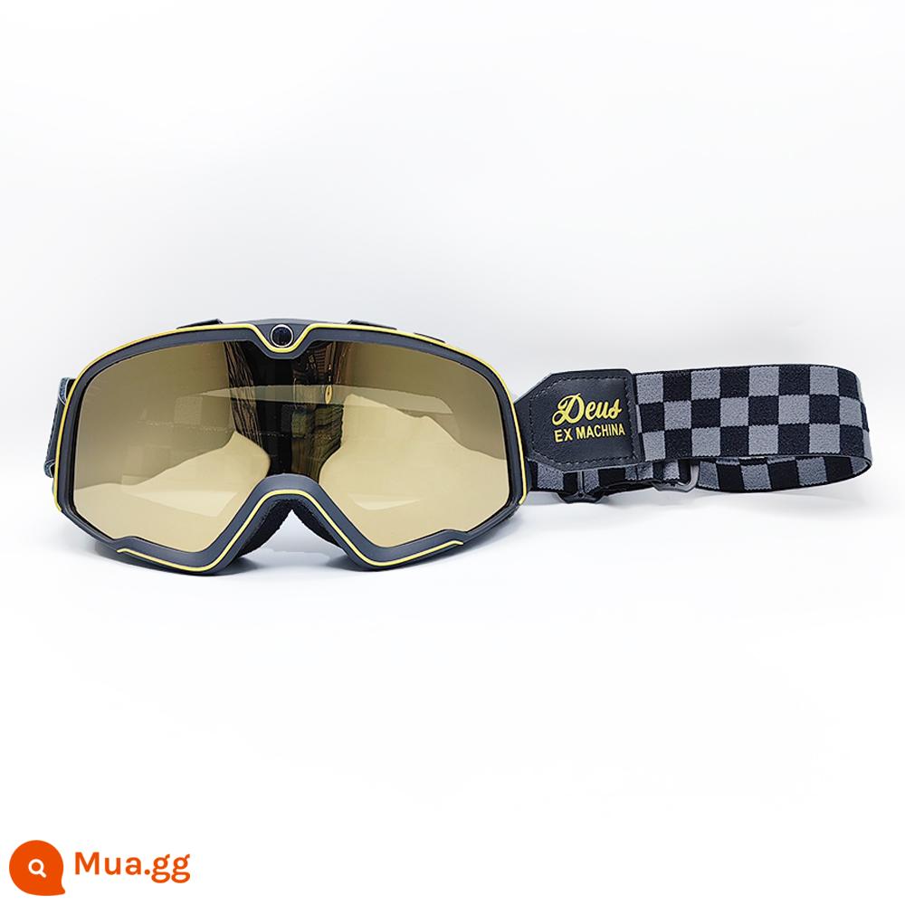 100% kính xe máy Harley retro chống gió cát kính xe máy off-road cưỡi mũ bảo hiểm 3/4 kính - Tấm đồng khung đen - lưới đen xám, thấu kính trong suốt thay thế miễn phí