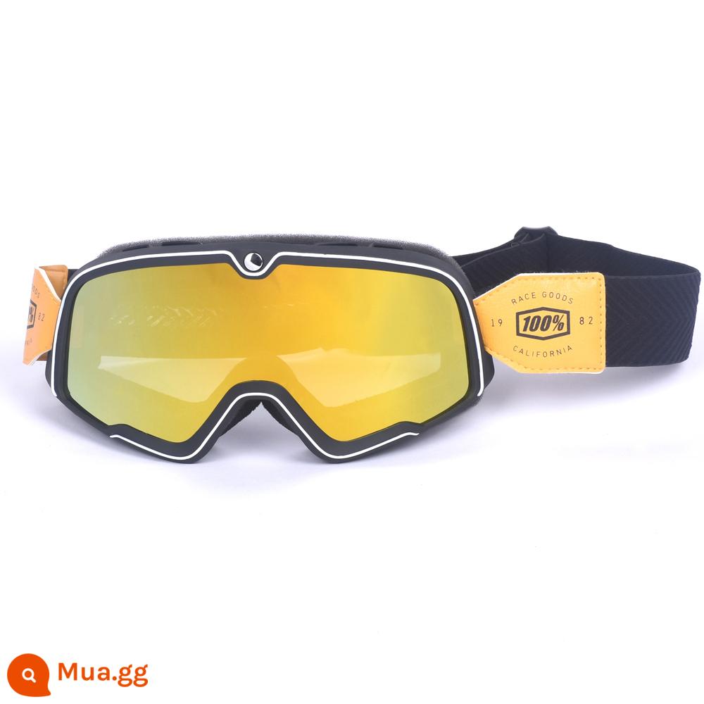 100% kính xe máy Harley retro chống gió cát kính xe máy off-road cưỡi mũ bảo hiểm 3/4 kính - Khung Đen Phim Đỏ-Đai Đen Kính Thay Thế Miễn Phí Tròng Kính Trong