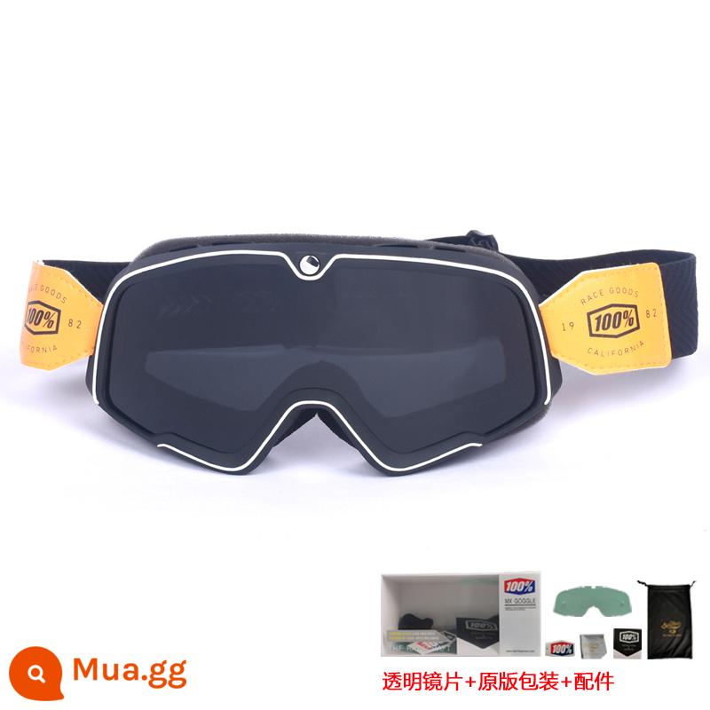 100% kính xe máy Harley retro chống gió cát kính xe máy off-road cưỡi mũ bảo hiểm 3/4 kính - Phim xám gọng đen - đai đen (gửi tròng kính trong suốt + bao bì gốc)