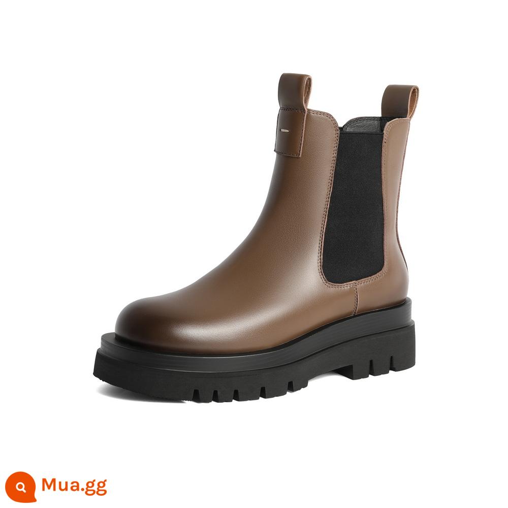 Belle Retro Ống Khói Giày Bốt Nữ Mùa Đông 2023 Nhung Mới Giày Chelsea Boot Đế Dày Giày Boot Cổ Ngắn A2Z1DDD3 - màu nâu đơn