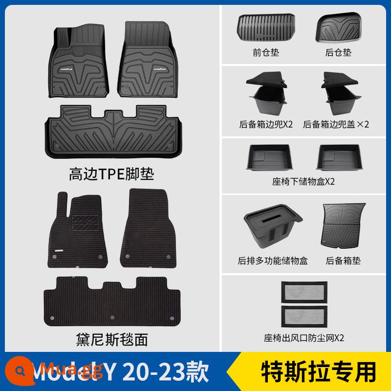 Thảm lót sàn Tesla model cao cấp đầy đủ Thảm lót sàn ô tô TPE model3 phụ kiện sửa đổi thảm sàn được bao quanh đầy đủ - Bộ 18 chi tiết TPE mặt cao Model Y (Dennis đen)