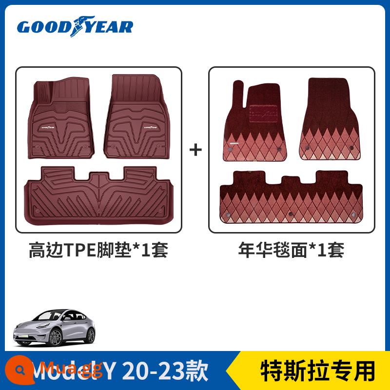 Thảm lót sàn Tesla model cao cấp đầy đủ Thảm lót sàn ô tô TPE model3 phụ kiện sửa đổi thảm sàn được bao quanh đầy đủ - Mặt cao đầy đủ TPE Bordeaux Red (Chăn bầu trời đầy sao Bordeaux Red) Model Y