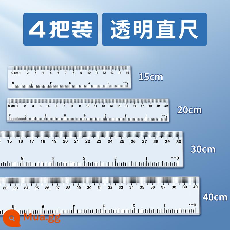 Thước thẳng trong suốt dành cho học sinh tiểu học đa chức năng 15/20/30 cm 40 cm thước nhựa cho trẻ em vẽ thước đo thước thép loại một Bộ thép không gỉ đường lượn sóng - [4 cái] 15cm+20cm+30cm+40cm