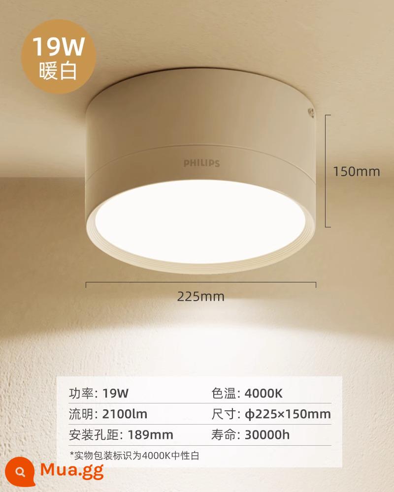 Đèn downlight âm trần LED Philips gắn trên bề mặt lối đi hiên nhà hành lang đèn lỗ chiếu điểm nhúng không có đèn trần chính không đục lỗ - [Mẫu kim loại 19W] Ánh sáng trắng ấm [Đường kính 225mm × Cao 150mm]