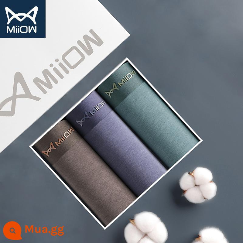 Catman Quần Lót Nam Bé Trai Modal Cotton 100% Cotton Quần Boxer Thoáng Khí Quần Boxer Size Lớn Quần Ngắn - 3 gói [80S Modal + Kháng khuẩn Graphene] Cà phê/Xanh coban/Xanh đậm