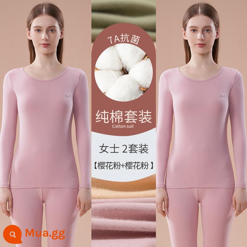 Catman Quần áo làm nóng bằng cotton nguyên chất Áo len cotton nữ có đáy bên trong Mặc quần áo mùa thu Bộ quần vệ sinh Phần mỏng kháng khuẩn mùa đông cho nữ - Bột hoa anh đào + Bột hoa anh đào