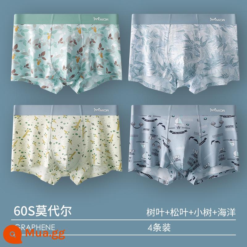 Catman Quần Lót Nam Bé Trai Quần Short Cotton Modal 100% Cotton Tập Thanh Niên Rời Thoáng Khí Quần Boxer - 4 Gói [60S Modal + Kháng khuẩn Graphene] Kết hợp 9