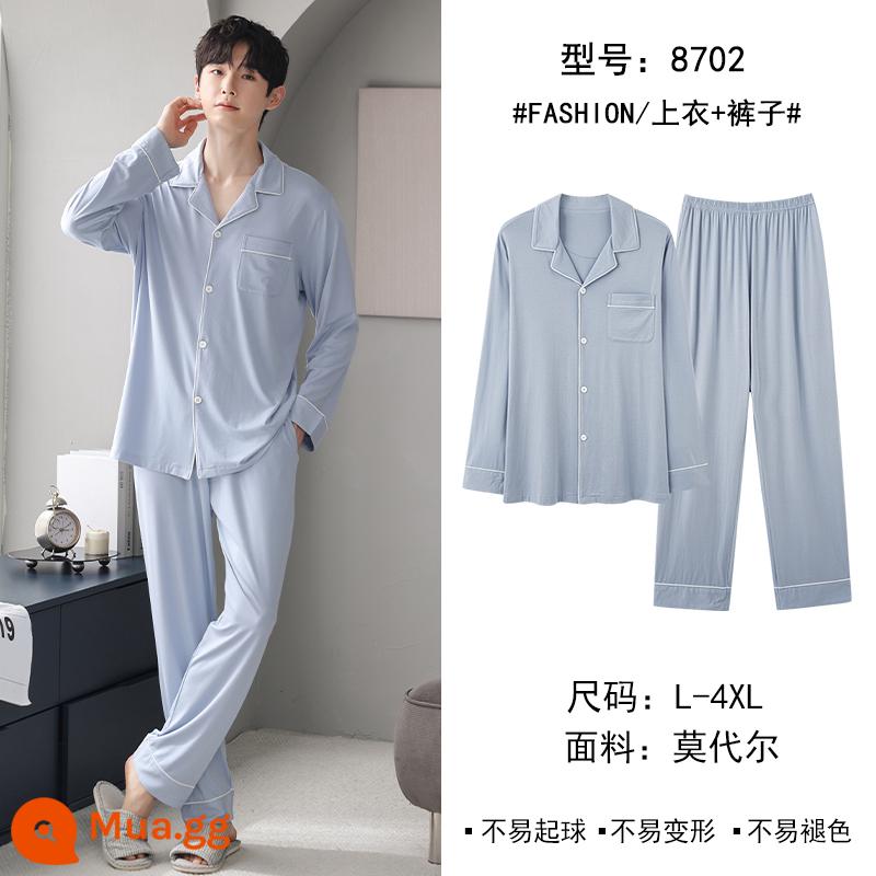 Bộ đồ ngủ nam Catman mùa xuân và mùa thu áo len dài tay cotton nguyên chất 2023 mới mùa thu quần áo mặc ở nhà cỡ lớn có thể mặc bên ngoài - Tươi tắn và đẹp trai