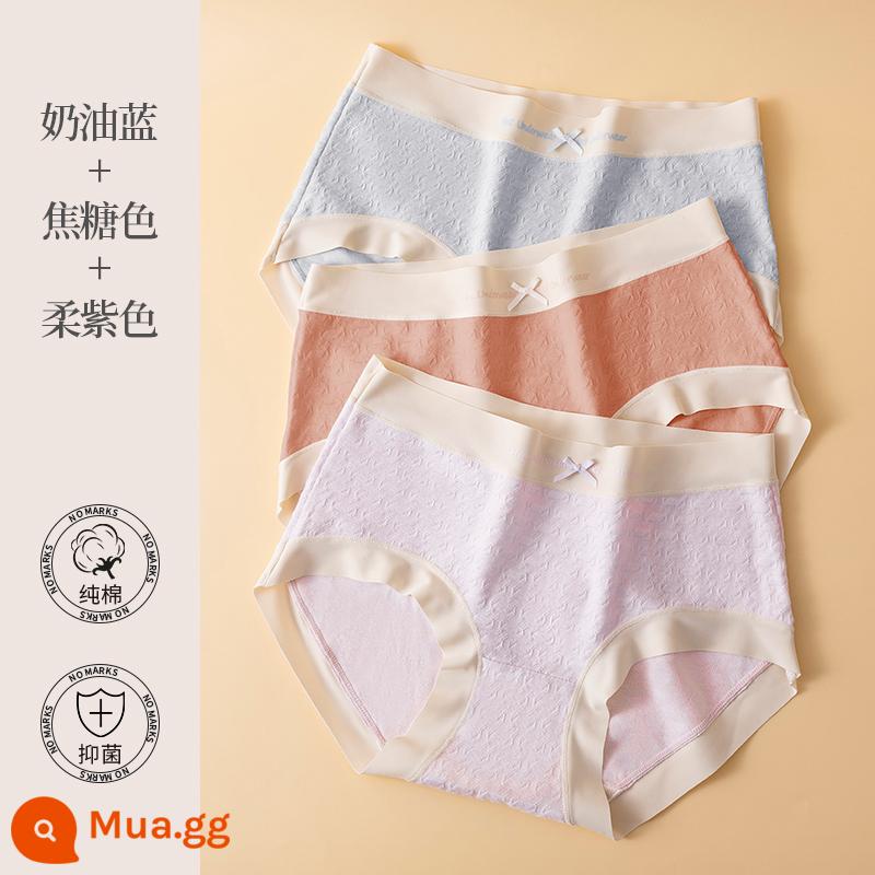 Catman Quần Lót Nữ Cotton Giữa Eo Nâng Hông Gợi Cảm Thoáng Khí Cotton Kháng Khuẩn Đáy Quần Size Lớn Quần Short Tam Giác Bé Gái - [3 Gói] Xanh Kem + Caramel + Tím Mềm