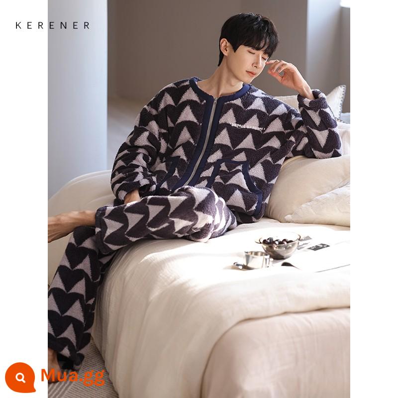 Pyjama pyjamas nam san hô mùa đông san hô dày Velvet ấm áp có thể mặc quần áo nhà sang trọng của nam giới dài - 220118W màu xám [sang trọng]