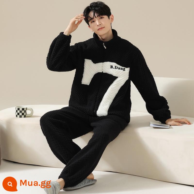 Pyjama pyjamas nam san hô mùa đông san hô dày Velvet ấm áp có thể mặc quần áo nhà sang trọng của nam giới dài - 238578W đen [nhung nhung]