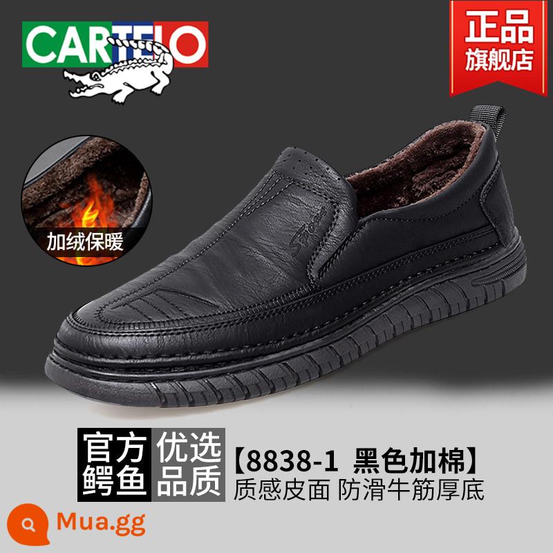 Giày Nam Cá Sấu Mùa Xuân Mới Slip-on Giày Da Nam Công Sở Chính Thức Đế Mềm Bố Giày Nam Trung Niên - Nhung đen giữ ấm-8838-1