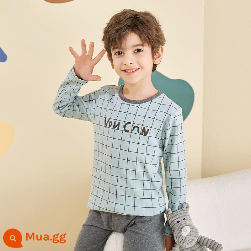 Bộ quần áo thu đông và quần vệ sinh bé trai Inbolun Bộ đồ lót cotton ấm áp nguyên chất cho bé Bộ đồ ngủ Bộ đồ ngủ cotton mùa thu đông cho bé từ trung cấp trở lên - 85237 xanh xám