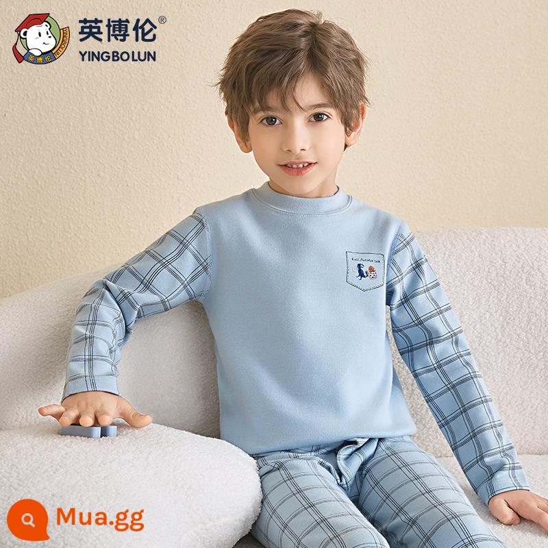 Inblen Bé Trai Hot Quần Áo Thục Nhung Cotton Nguyên Chất Quần Lót Trẻ Em Vệ Sinh Quần Dày Cổ Giữa Bé Trai Áo Len Cotton - 80555 xanh xám