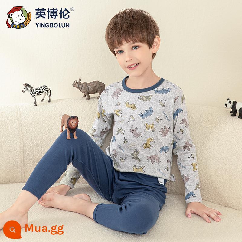 Bộ đồ lót trẻ em inblen cotton nguyên chất quần áo thu đông bé trai quần vệ sinh cotton bé trai đồ ngủ lớn áo len cotton trẻ em - 81027 tro cây gai dầu