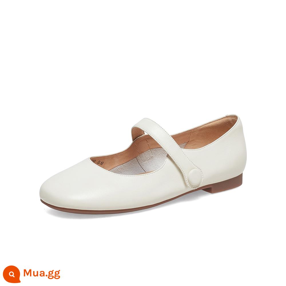 Bata Mary Jane nữ mùa xuân 2023 mới da phẳng đế mềm tất cả trận đấu nông giày búp bê miệng giày đơn ARM06AQ3 tiền bán - Be