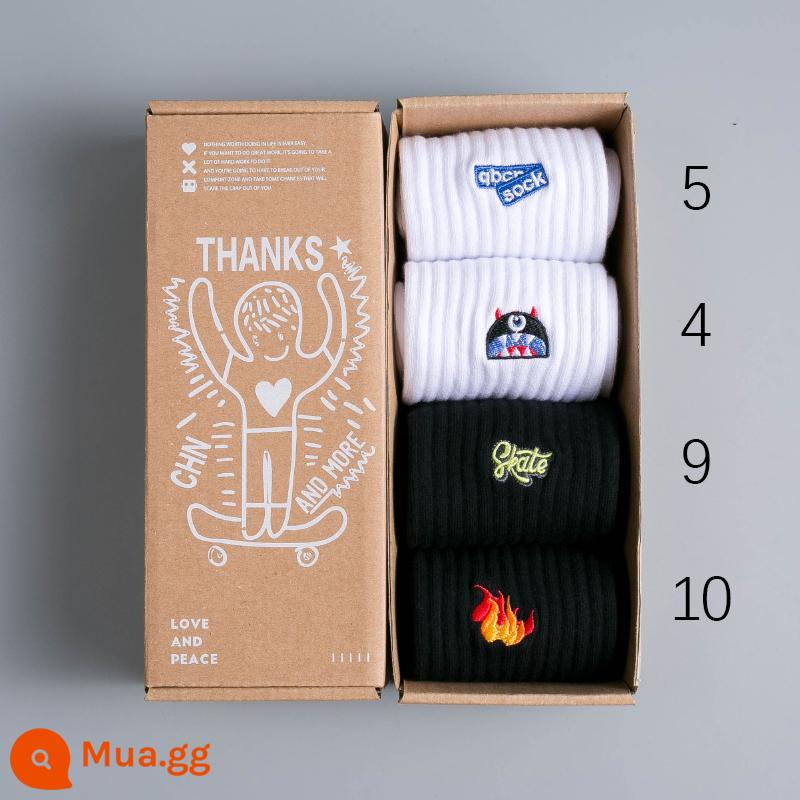 Mùa thu và mùa đông dài Bông nam Cotton Cotton Mid -cotton Hấp thụ mồ hôi, khử mùi, Thể thao trắng Ins High Street High eo - Bộ 4 đôi đóng hộp 4