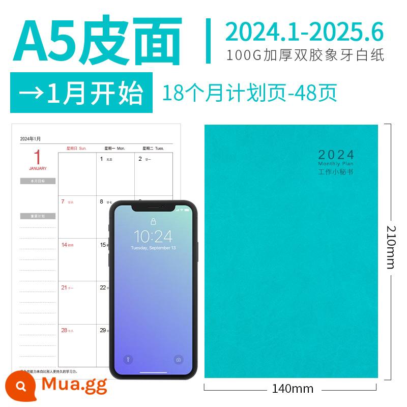 Lịch 2023 notepad công việc thư ký lịch sổ kế hoạch 2023 lịch trình tháng này kế hoạch thẻ đục lỗ sổ tay hiệu quả quản lý thời gian tự giác với sổ ghi chép ngày tháng tùy chỉnh sổ ghi chép - [Mặt da thường] A5 xanh hồ (bắt đầu từ 24/1)