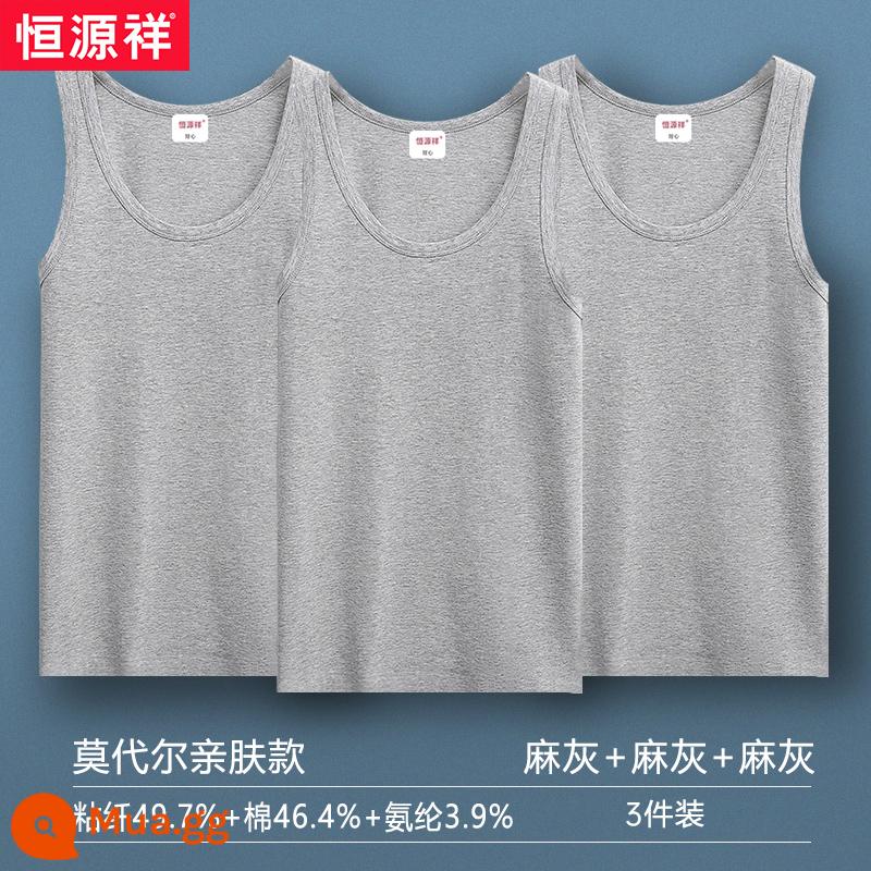 Hengyuanxiang cộng với phân bón và mở rộng vest nam bông nguyên chất bên trong mặc rộng kích thước lớn mùa hè cotton thể thao yếm trong áo - [Áo vest cotton Modal] xám gai + xám gai + xám gai [3 gói]