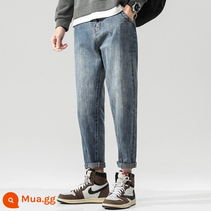 Co Giãn Nỉ Quần Jean Nam Thu Đông Rời Ống Thẳng Quần Âu Xuân Thu Quần Denim Nam - màu xanh da trời