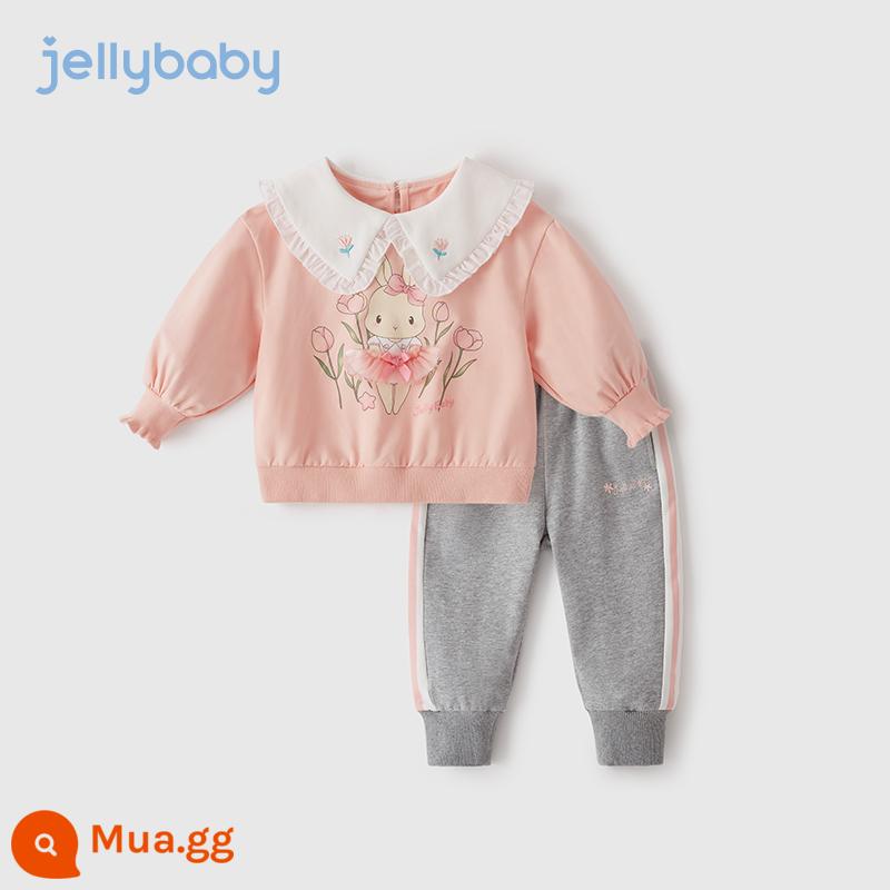 Jellybee Bé Gái Mùa Xuân Cổ Trên Bộ Trẻ Em Đầm Mùa Xuân Bé Gái Xuân Thu Quần Áo Mùa Xuân Cho Bé Bộ 2 Bộ - Hồng